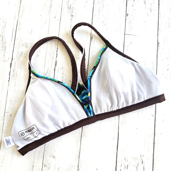 Magellan Outdoors Aztec Western Blue Bikini Top Green Brown Racerback Pullover - Picture 4 of 7